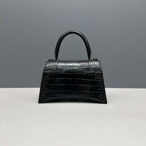 Balenciaga Hourglass Small Calfskin Crocodile Embossed Black