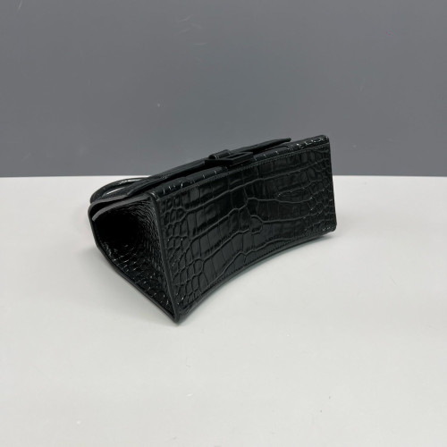 Balenciaga Hourglass Small Calfskin Crocodile Embossed Black
