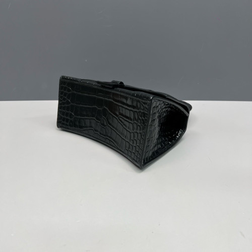 Balenciaga Hourglass Small Calfskin Crocodile Embossed Black