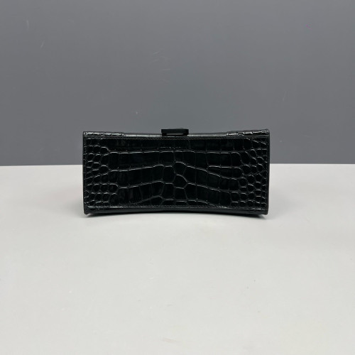 Balenciaga Hourglass Small Calfskin Crocodile Embossed Black
