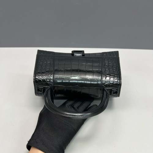 Balenciaga Hourglass Small Calfskin Crocodile Embossed Black