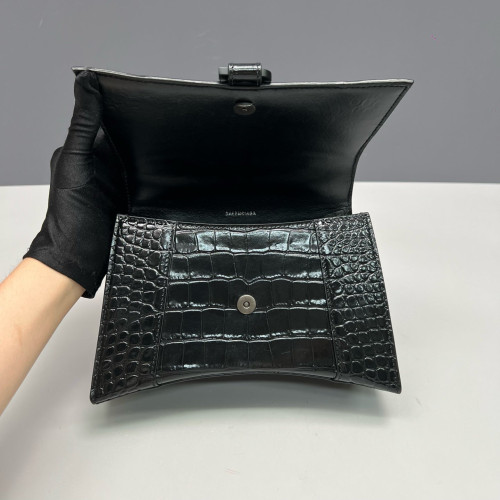 Balenciaga Hourglass Small Calfskin Crocodile Embossed Black