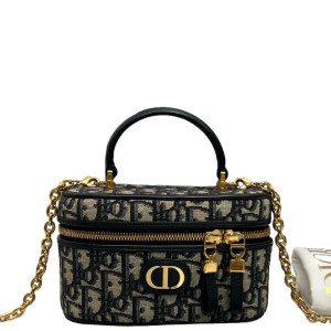 Dior Mini Top Handle Vanity Case Oblique Navy Black Beige