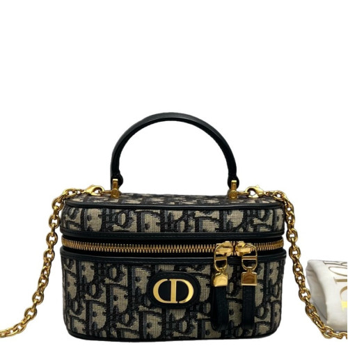 Dior Mini Top Handle Vanity Case Oblique Navy Black Beige
