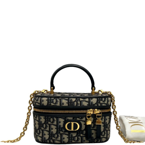 Dior Mini Top Handle Vanity Case Oblique Navy Black Beige