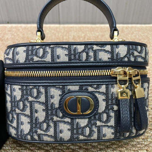 Dior Mini Top Handle Vanity Case Oblique Navy Black Beige