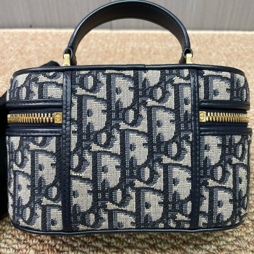 Dior Mini Top Handle Vanity Case Oblique Navy Black Beige