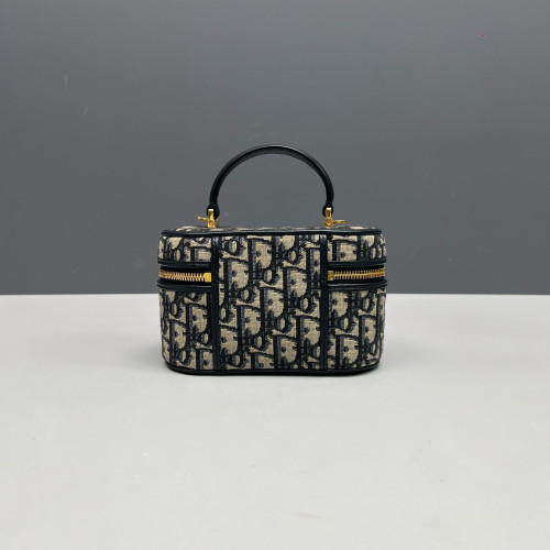 Dior Mini Top Handle Vanity Case Oblique Navy Black Beige