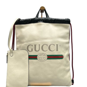 Gucci Coco Capitan Logo Drawstring Backpack Calfskin White Black Red
