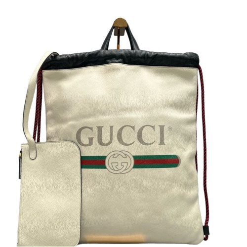 Gucci Coco Capitan Logo Drawstring Backpack Calfskin White Black Red