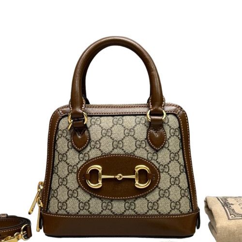 Gucci Mini Horsebit 1955 Top Handle GG Supreme Monogram Tan