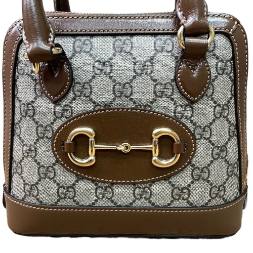 Gucci Mini Horsebit 1955 Top Handle GG Supreme Monogram Tan