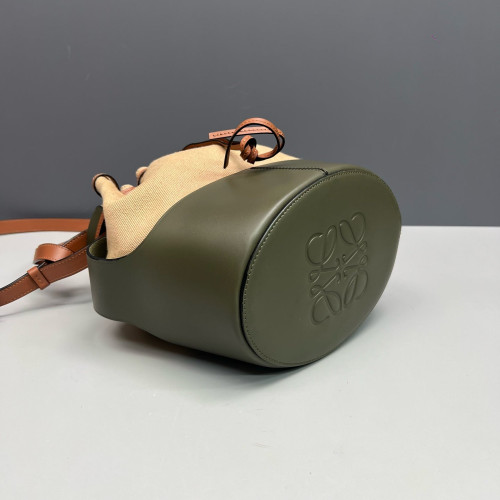 Loewe Small Balloon Bucket Canvas Calfskin Beige Brown Green