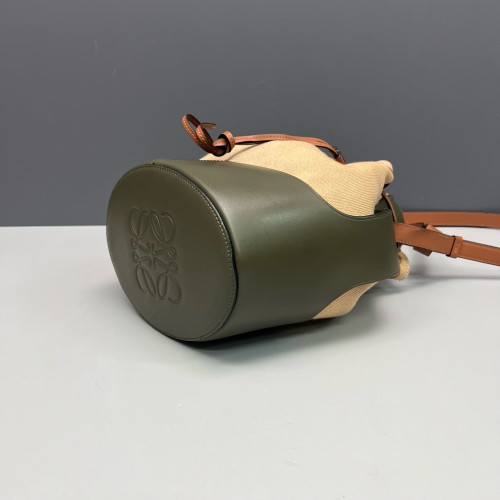 Loewe Small Balloon Bucket Canvas Calfskin Beige Brown Green