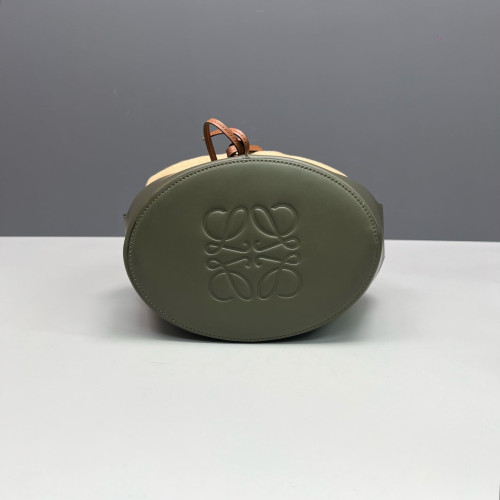 Loewe Small Balloon Bucket Canvas Calfskin Beige Brown Green