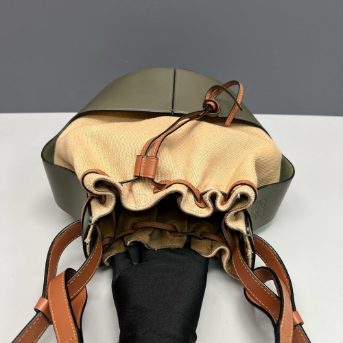 Loewe Small Balloon Bucket Canvas Calfskin Beige Brown Green