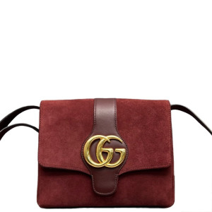 Gucci Medium Arli Flap Shoulder Bag Suede Burgundy