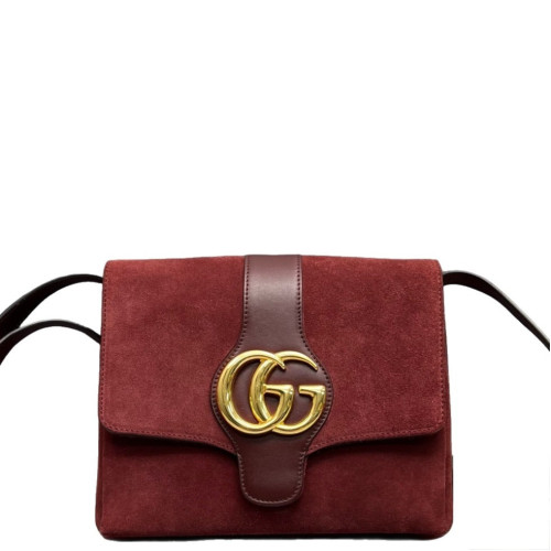 Gucci Medium Arli Flap Shoulder Bag Suede Burgundy