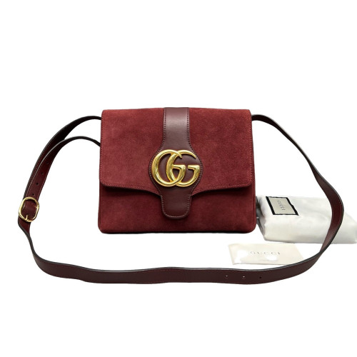 Gucci Medium Arli Flap Shoulder Bag Suede Burgundy