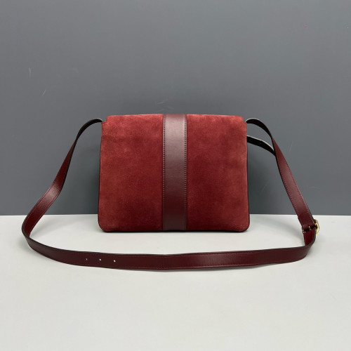 Gucci Medium Arli Flap Shoulder Bag Suede Burgundy