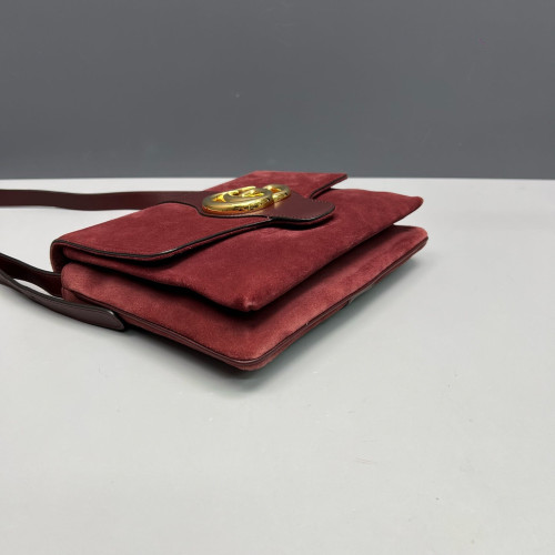 Gucci Medium Arli Flap Shoulder Bag Suede Burgundy