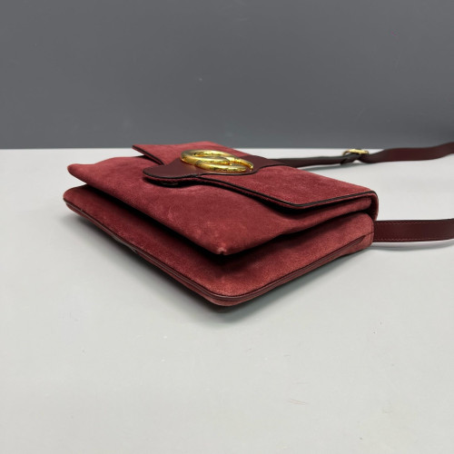Gucci Medium Arli Flap Shoulder Bag Suede Burgundy