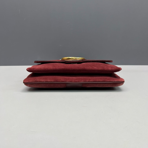 Gucci Medium Arli Flap Shoulder Bag Suede Burgundy