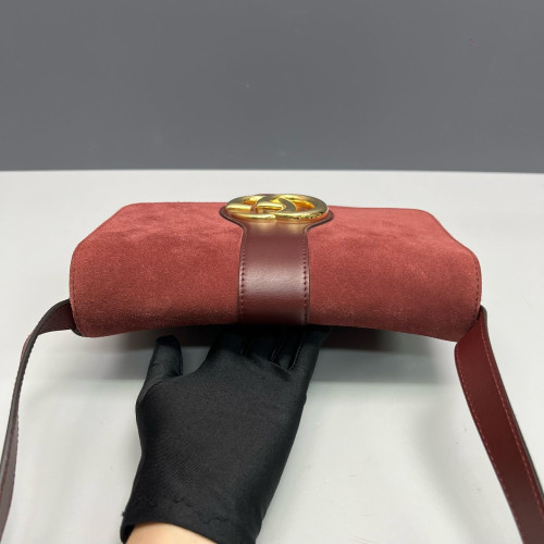 Gucci Medium Arli Flap Shoulder Bag Suede Burgundy