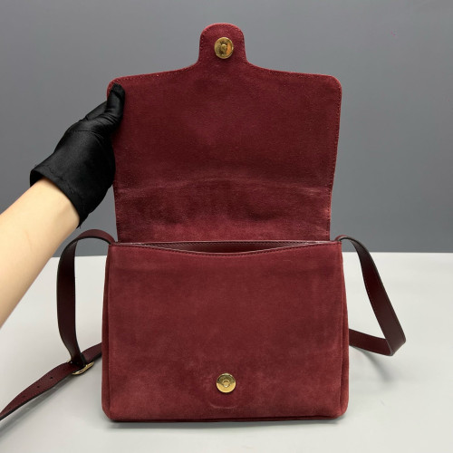 Gucci Medium Arli Flap Shoulder Bag Suede Burgundy