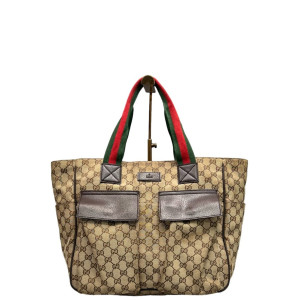 Gucci Tote Bag GG Supreme Monogram Beige Red Green