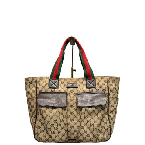 Gucci Tote Bag GG Supreme Monogram Beige Red Green