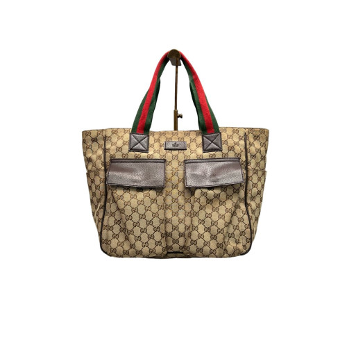 Gucci Tote Bag GG Supreme Monogram Beige Red Green