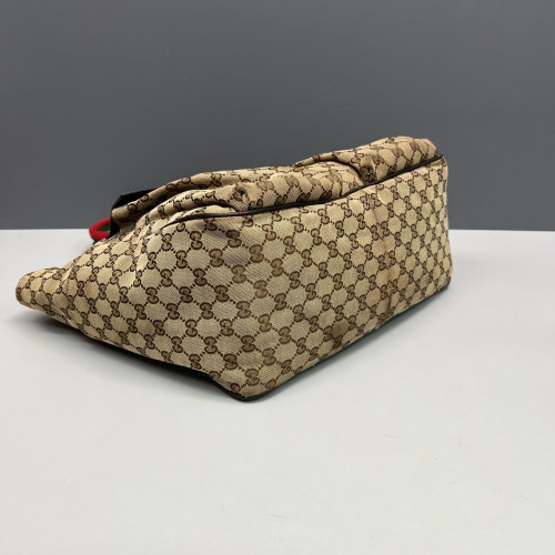 Gucci Tote Bag GG Supreme Monogram Beige Red Green