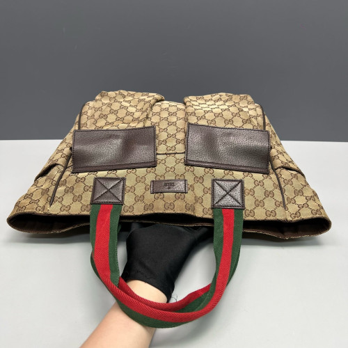 Gucci Tote Bag GG Supreme Monogram Beige Red Green