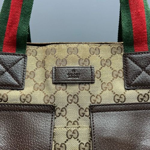 Gucci Tote Bag GG Supreme Monogram Beige Red Green