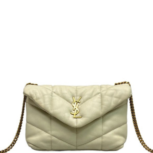 Yves Saint Laurent Toy Loulou Puffer Chain Calfskin White