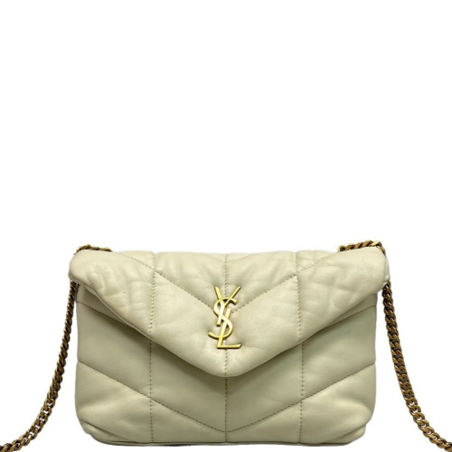 Yves Saint Laurent Toy Loulou Puffer Chain Calfskin White