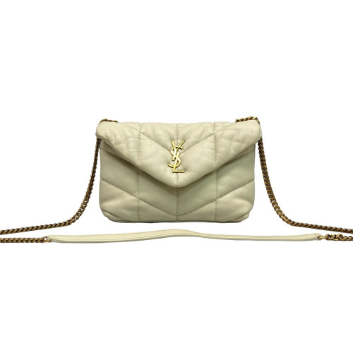Yves Saint Laurent Toy Loulou Puffer Chain Calfskin White