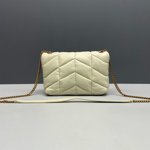 Yves Saint Laurent Toy Loulou Puffer Chain Calfskin White