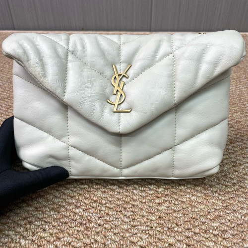 Yves Saint Laurent Toy Loulou Puffer Chain Calfskin White