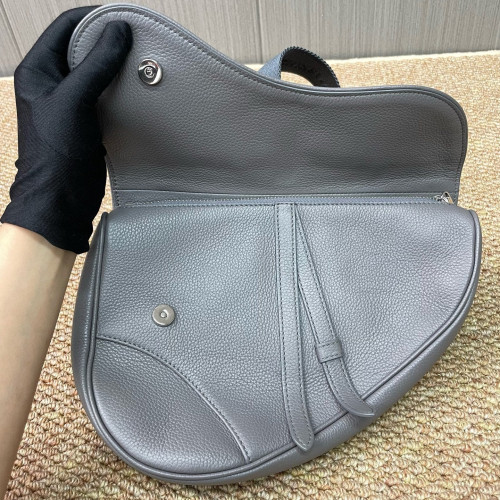 Dior Saddle Crossbody Bag Grained Calfskin Grey