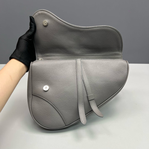 Dior Saddle Crossbody Bag Grained Calfskin Grey
