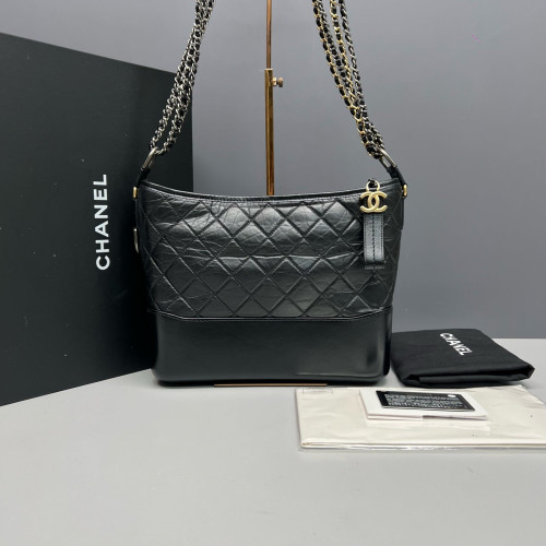 Chanel Quilted Medium Gabrielle Hobo Calfskin Black