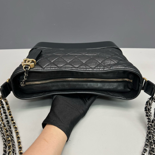 Chanel Quilted Medium Gabrielle Hobo Calfskin Black
