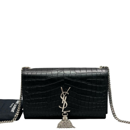 Yves Saint Laurent Medium Kate Crossbody Bag Calfskin Crocodile Embossed Black