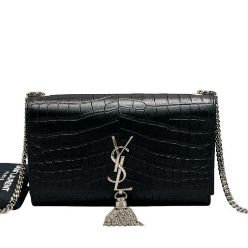 Yves Saint Laurent Medium Kate Crossbody Bag Calfskin Crocodile Embossed Black