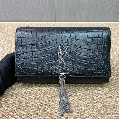 Yves Saint Laurent Medium Kate Crossbody Bag Calfskin Crocodile Embossed Black
