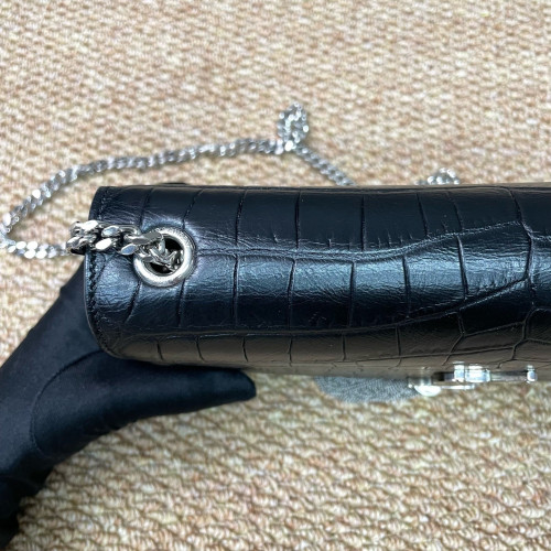 Yves Saint Laurent Medium Kate Crossbody Bag Calfskin Crocodile Embossed Black
