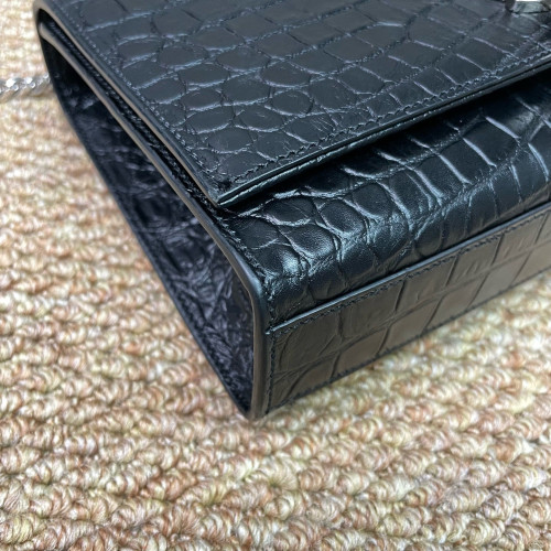 Yves Saint Laurent Medium Kate Crossbody Bag Calfskin Crocodile Embossed Black
