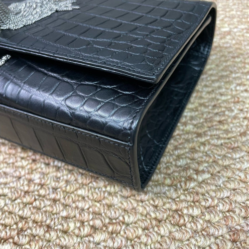 Yves Saint Laurent Medium Kate Crossbody Bag Calfskin Crocodile Embossed Black